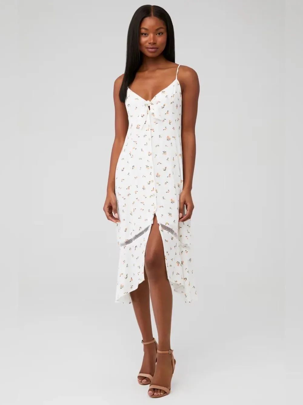 MINKPINK Women's Daydreamer Floral Midi Dress in White / Yellow Size Large